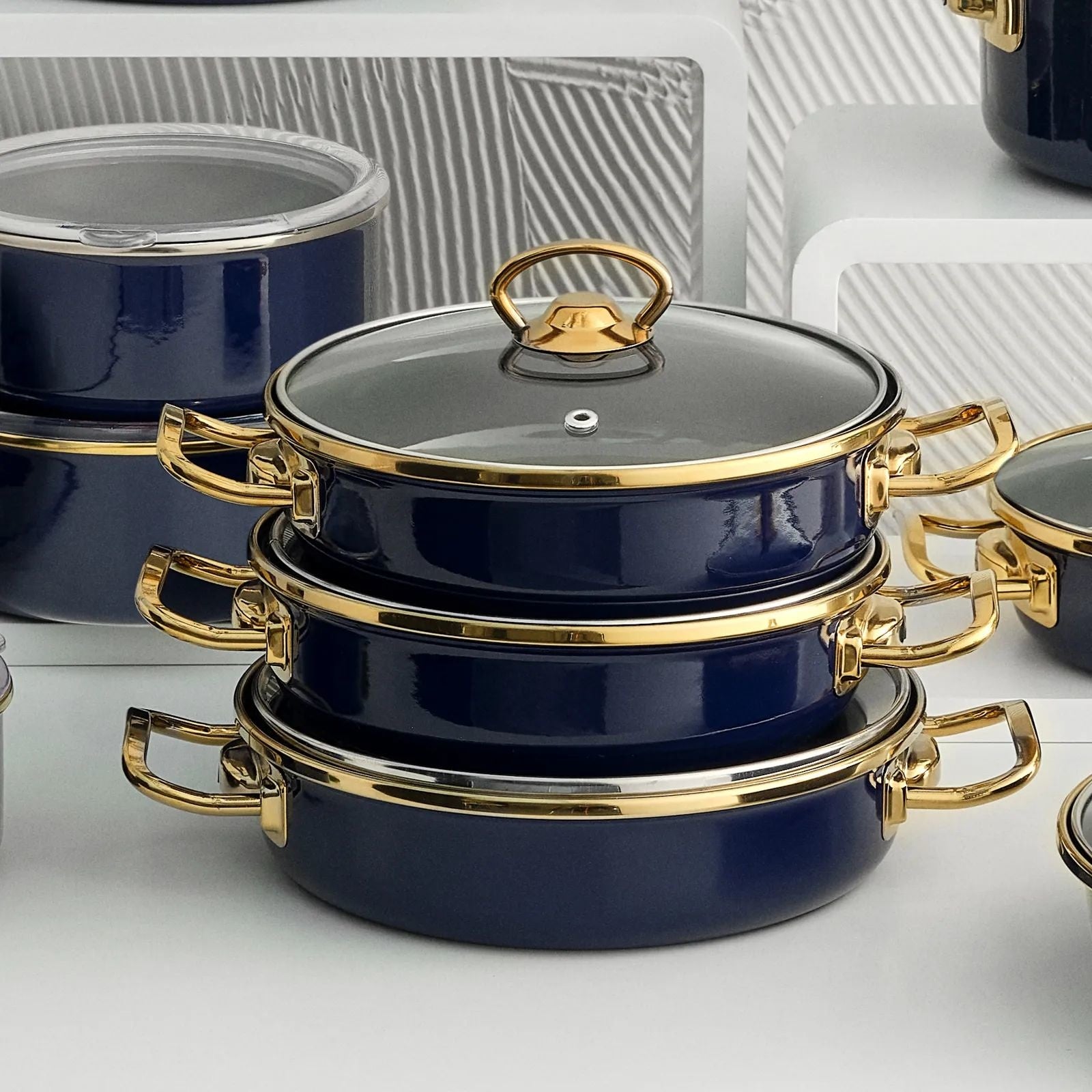 Chantal Cobalt Blue Stock Pot Oval Enamel Cookware 8 x 11 w/ Lid Germany
