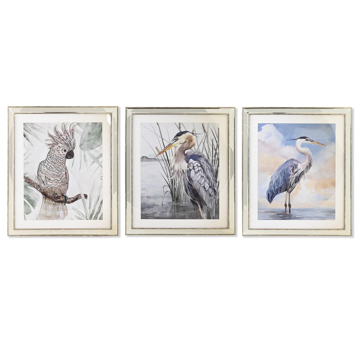 Schilderij DKD Home Decor 40 x 1,6 x 60 cm Vogels Mediterrane (3 Onderdelen)