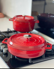 Lava Casting Red Cookware Set 24 cm runde Kasserolle + 28 cm Mehrzwecktopf + Grillpfanne
