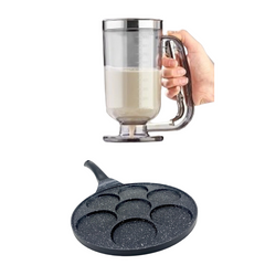 7 Hole Pancake Pan + Dough Dispenser (Grey)