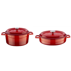 Lava Casting Red Cookware 2'li Set 24 cm runde Kasserolle + 28 cm Mehrzwecktopf